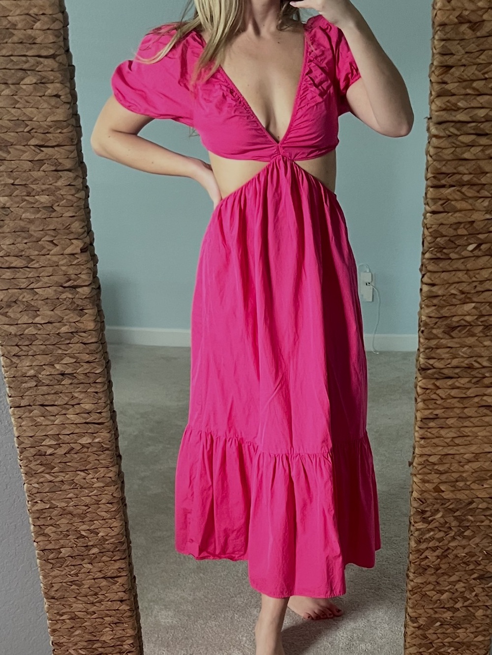 Zara pink cutout maxi midi dress size small medium cutout